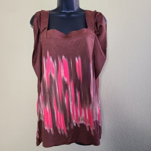 "One September" for Anthropologie, knit top w/ satin cap shoulder ruffle detail - Picture 2 of 11